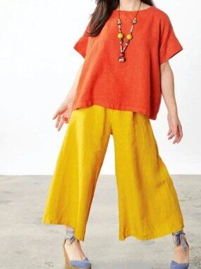 Bryn Walker Linen Gold Wide Leg Pants Sz 3X